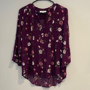 Monday Fun Plum Floral Blouse Size Small